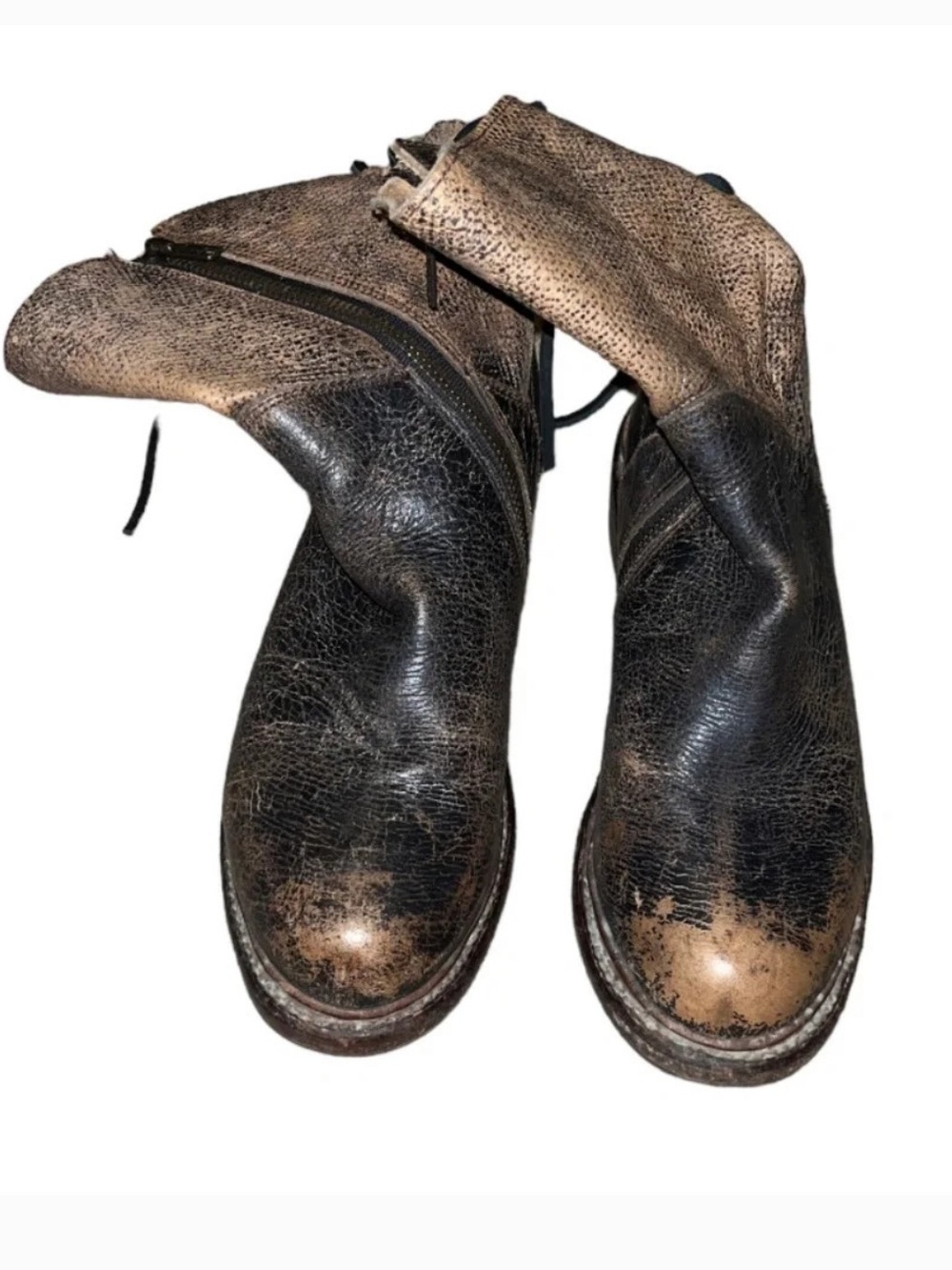 BED|STU Two-Tone Distressed Leather Boots - Black & Brown